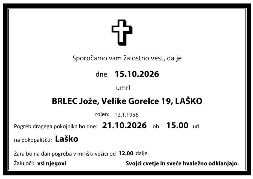Osmrtnica Jože BRLEC Osmrtnica Jože BRLEC