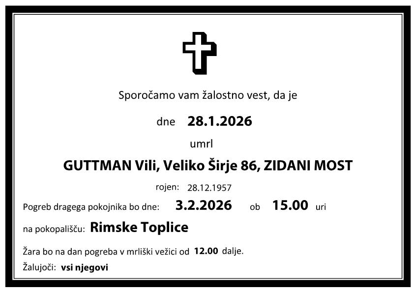 Osmrtnica Vili GUTTMAN