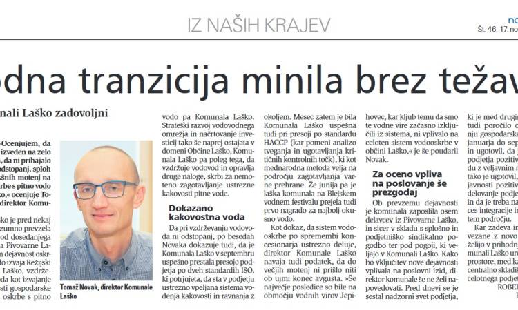 Vodna tranzicija minila brez težav