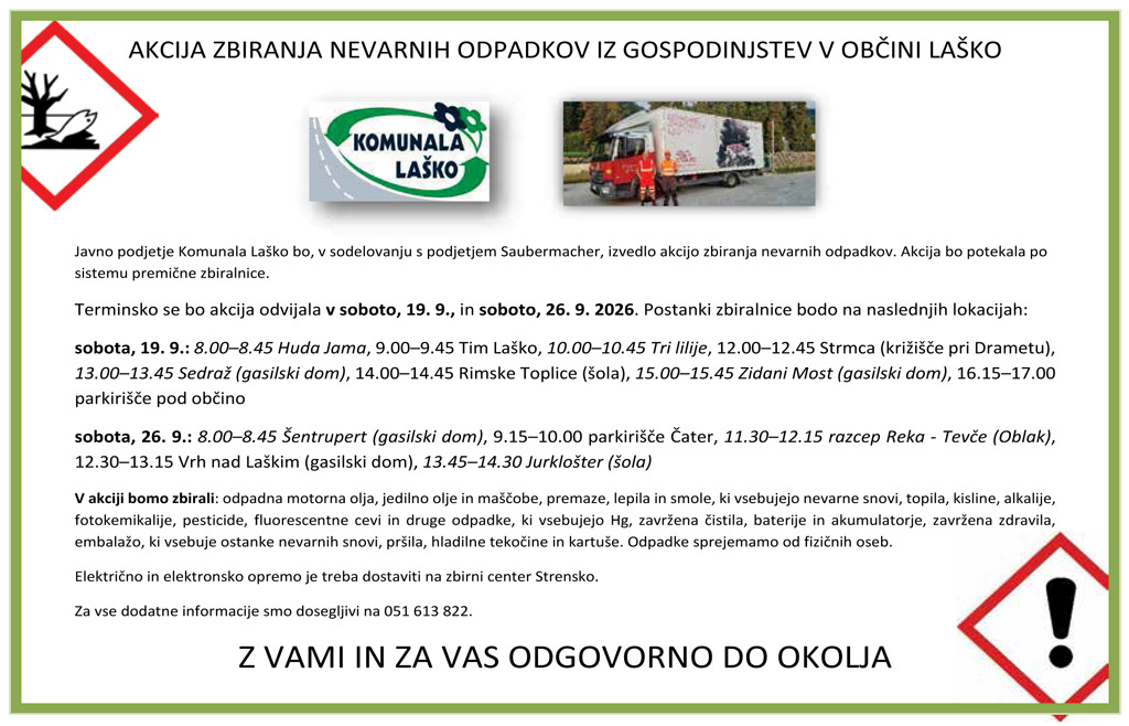 Akcija zbiranja nevarnih odpadkov iz gospodinjstev v Občini Laško Akcija zbiranja nevarnih odpadkov iz gospodinjstev v Občini Laško