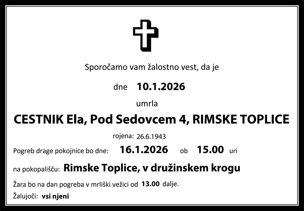 Osmrtnica Ela CESTNIK