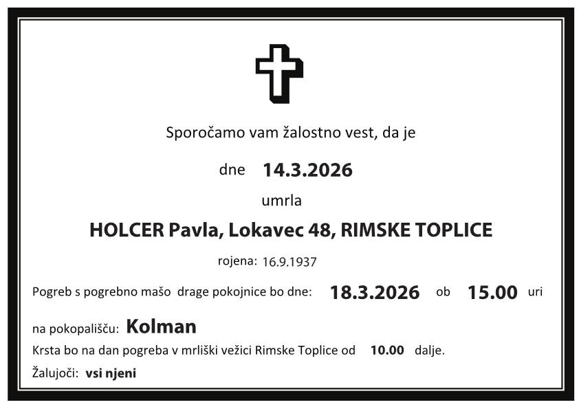 Osmrtnica Pavla HOLCER