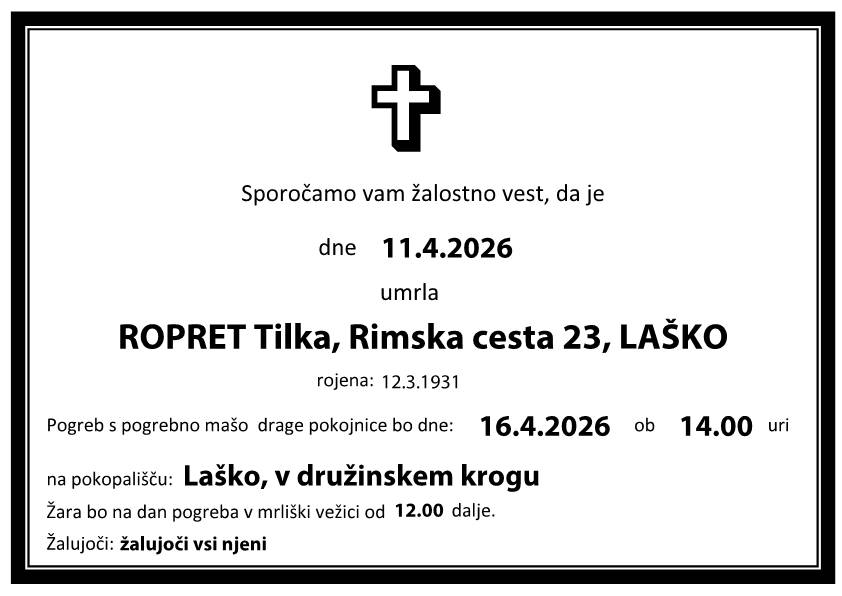 Osmrtnica Tilka ROPRET