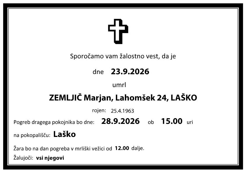Osmrtnica Marjan ZEMLJIČ